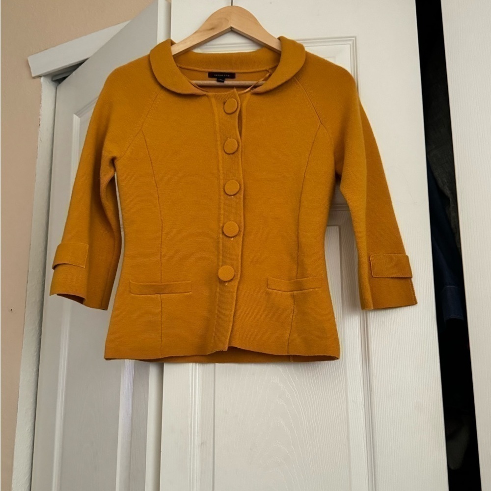 Merino wool button yellow mustard sweater